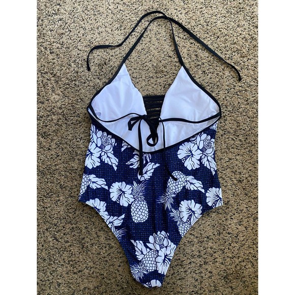 AdoreShe Sexy Deep V Pineapple Hibiscus Print One Piece Swim Suit Medium - Picture 3 of 7